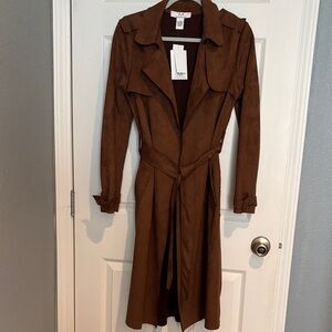 Brown Faux Suede Trench Coat